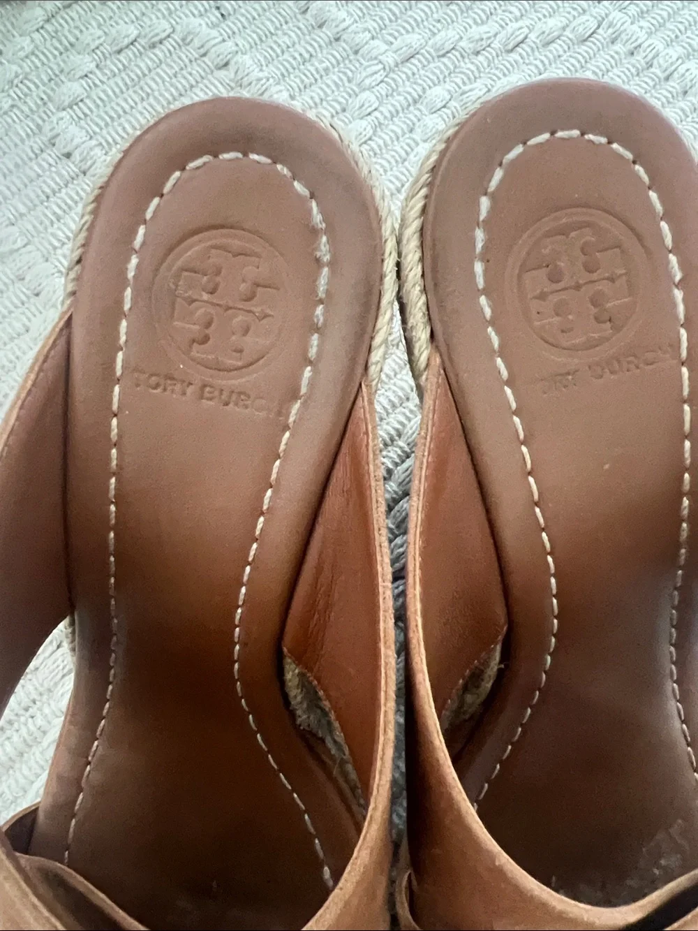 Tory Burch Cognac Suede Crisscross Espadrille Slides